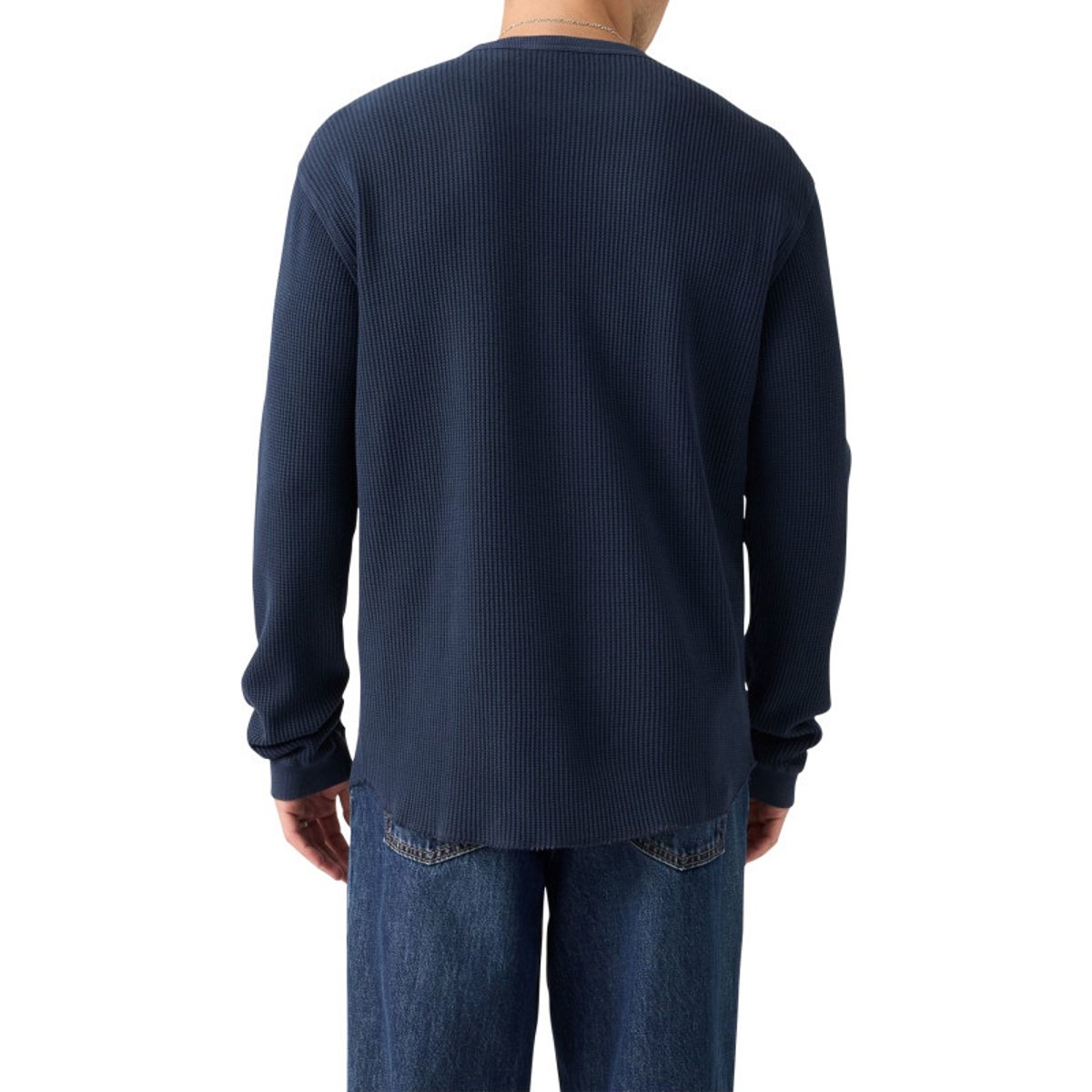 T-shirt en coton bleu marine en maille gaufrée avec un col rond marine, LEVI'S