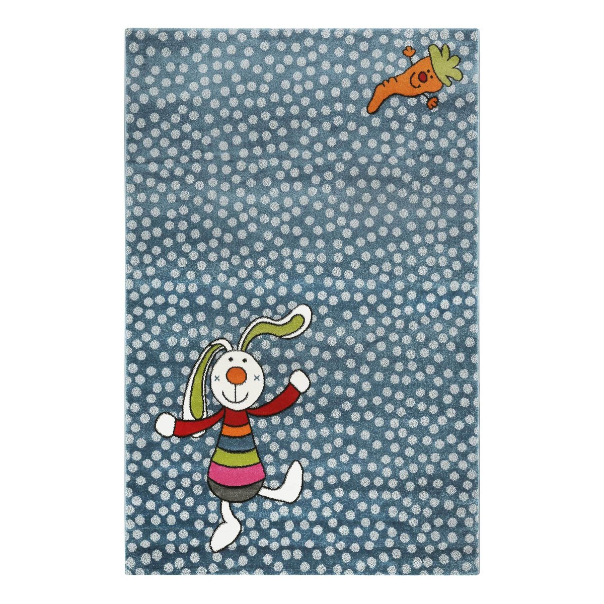 Tapis enfant motif lapin , RAINBOW RABBIT bleu, SIGIKID