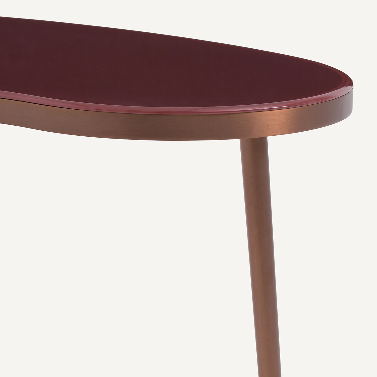 Mesa de centro de diseño orgánico, en acero y superficie de cristal templado, GALO borgoña, AM.PM