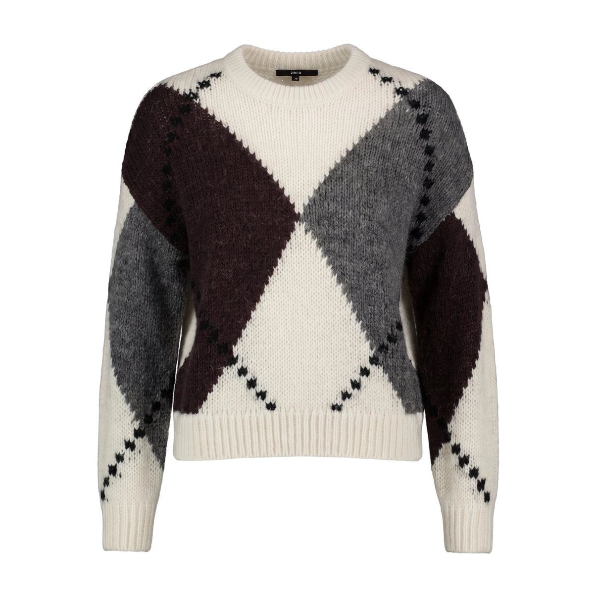 Pull-over en grosse maille à motif intarsia patch cream/brown, ZERO