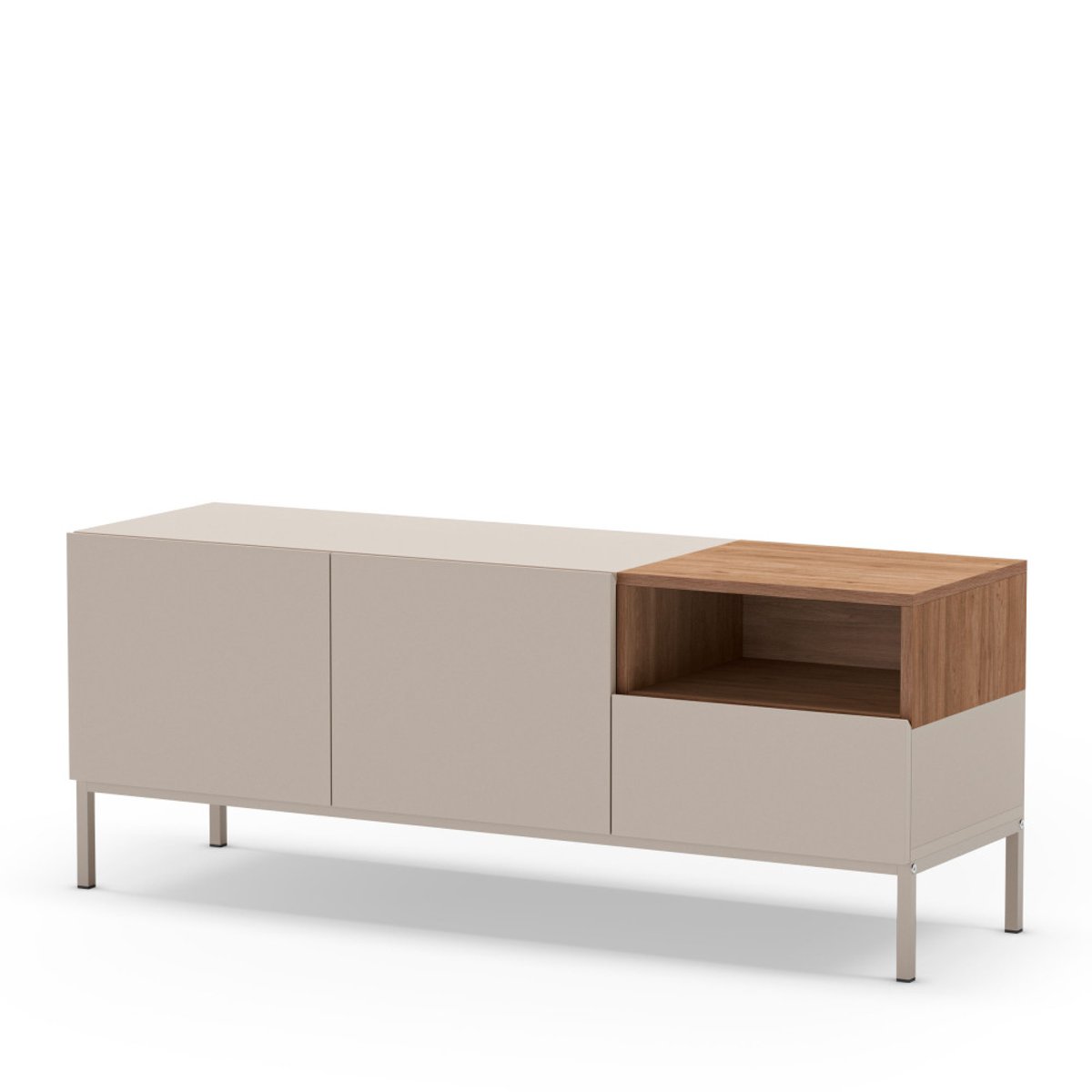 Meuble TV 2 portes 1 tiroir en bois et métal L140cm- QUENOR beige, DRAWER