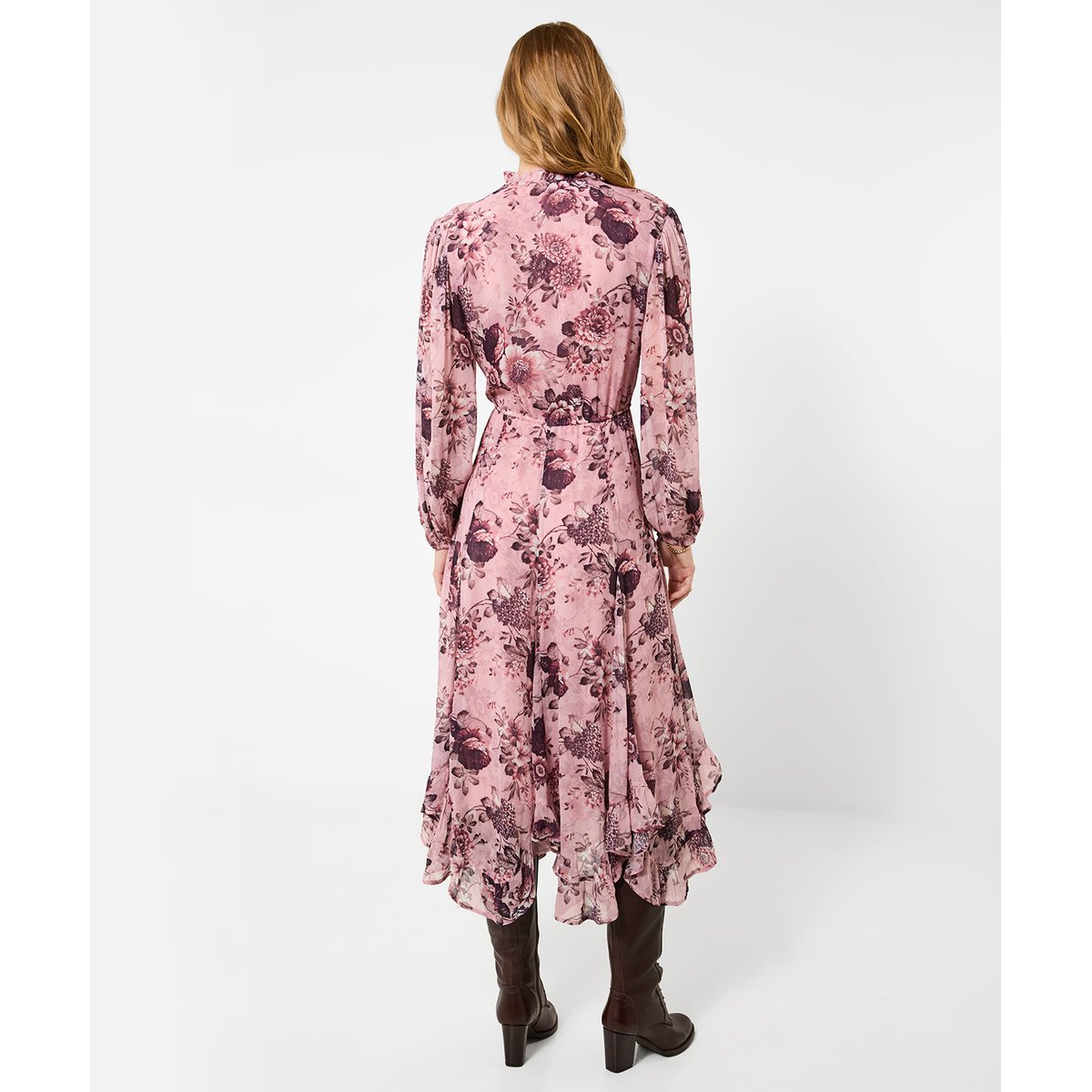 Élégante Robe Mi-Longue Fleurie à Ourlet à Volant rose, JOE BROWNS