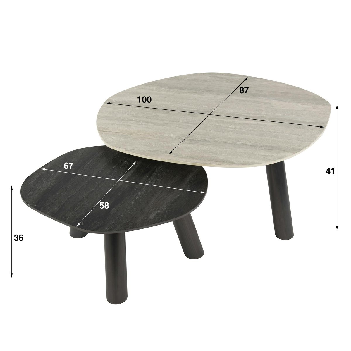 Tables basses design céramique 3D gris clair & foncé (x2) GALWAY gris, PIER IMPORT