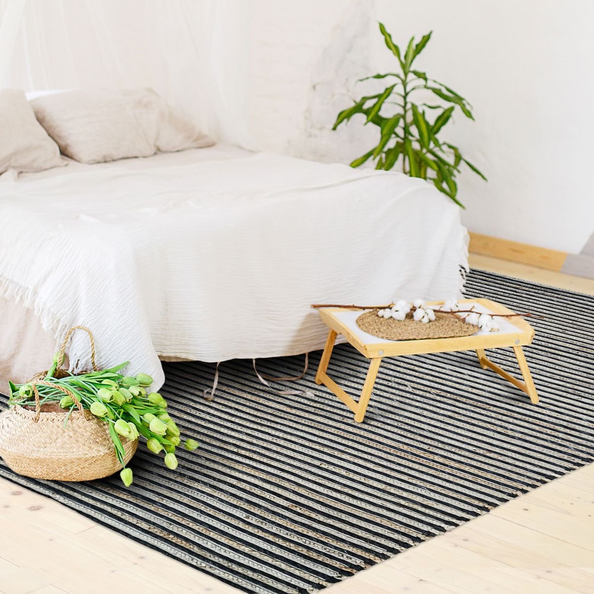 Tapis en laine, jute et coton tresse  CARAVELLE - style bohème gris, THE DECO FACTORY
