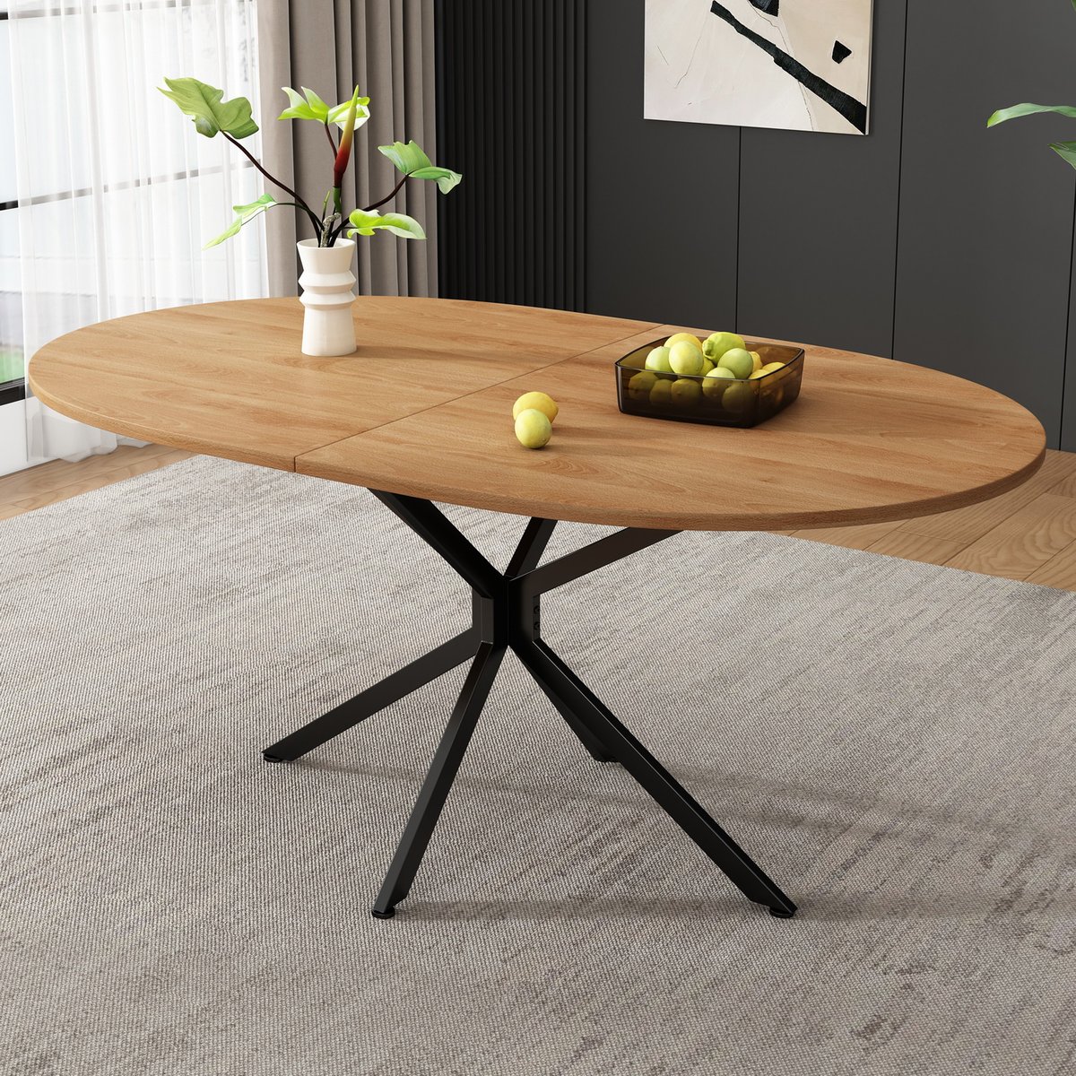 Table à manger ovale 4 à 6 personnes style industriel, LONDON imitation chêne, MEUBLES COSY