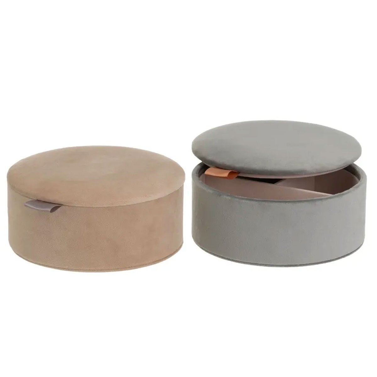 Set de 2 boîtes à bijoux rondes velours beige et gris 16x16x6.5cm gris, WADIGA