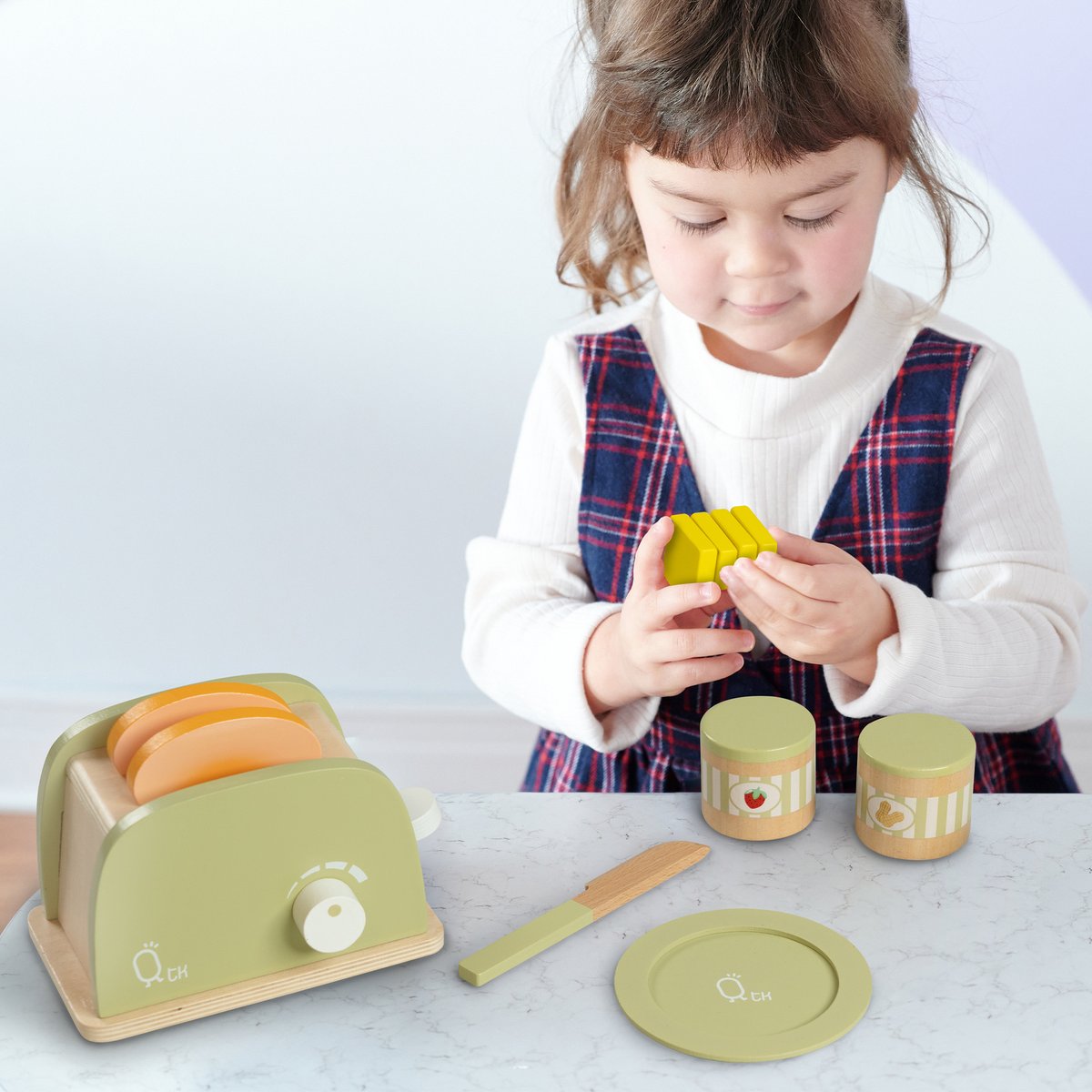 Set grille-pain bois avec accessoires pour petit déjeuner, LITTLE CHEF multicolore, TEAMSON KIDS