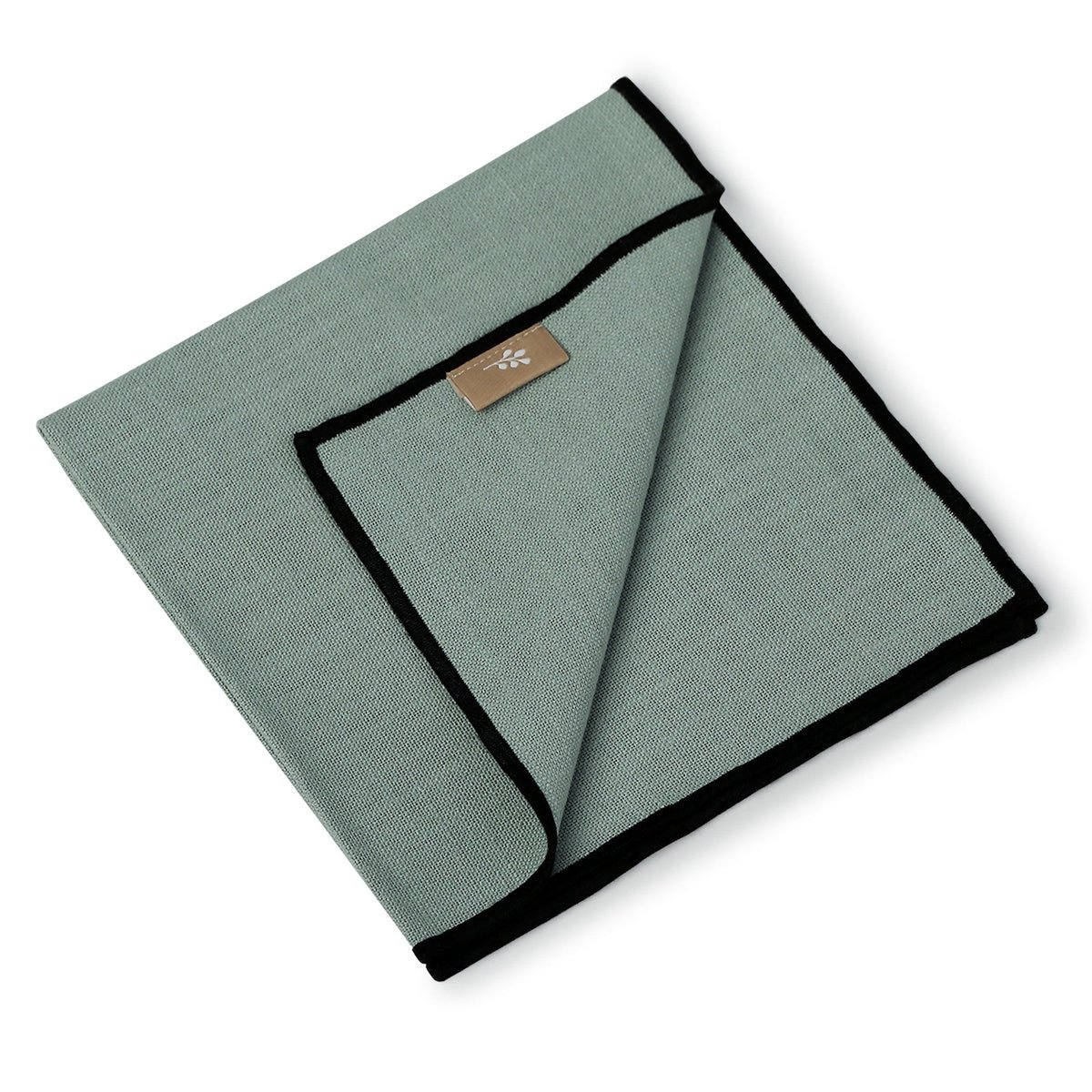 Lot de 4 serviettes de table toile de coton JULES vert céladon / noir, FEBRONIE