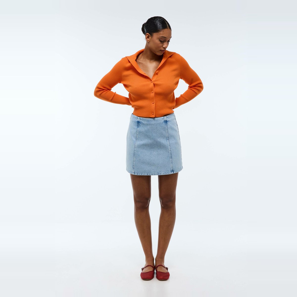 Jupe courte en denim bleach denim, MONOPRIX