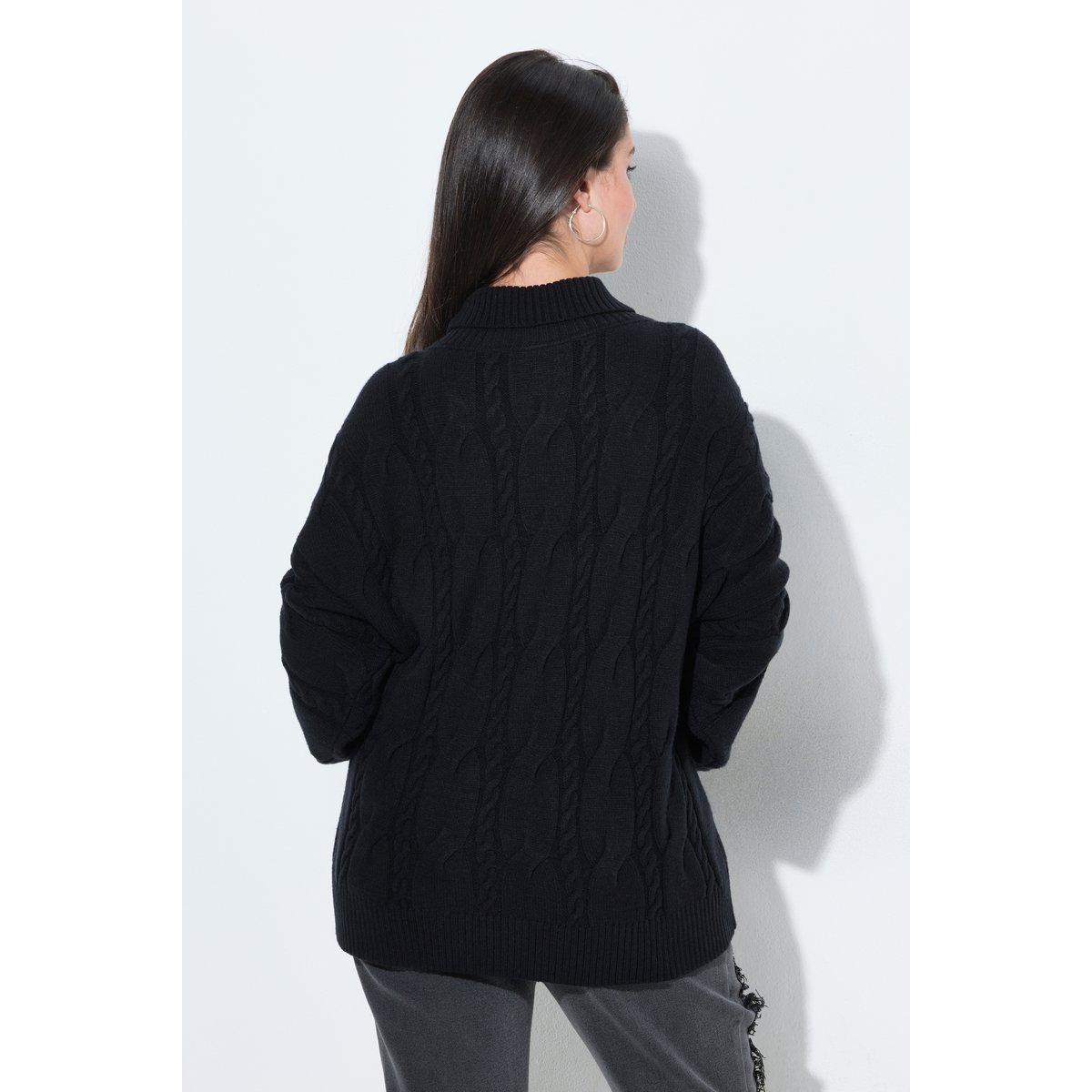 Pull oversize, col roulé et manches longues noir, ULLA POPKEN