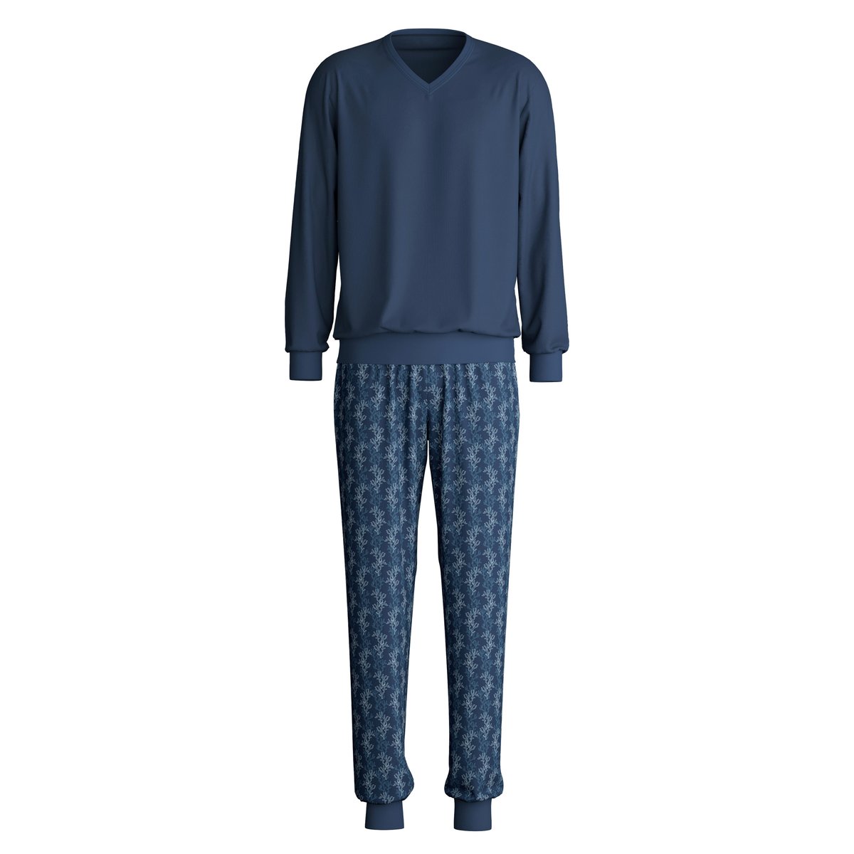 Pyjama avec bords élastiques manches longues Coton NIGHTWEAR XTRA insigne bleu, CALIDA