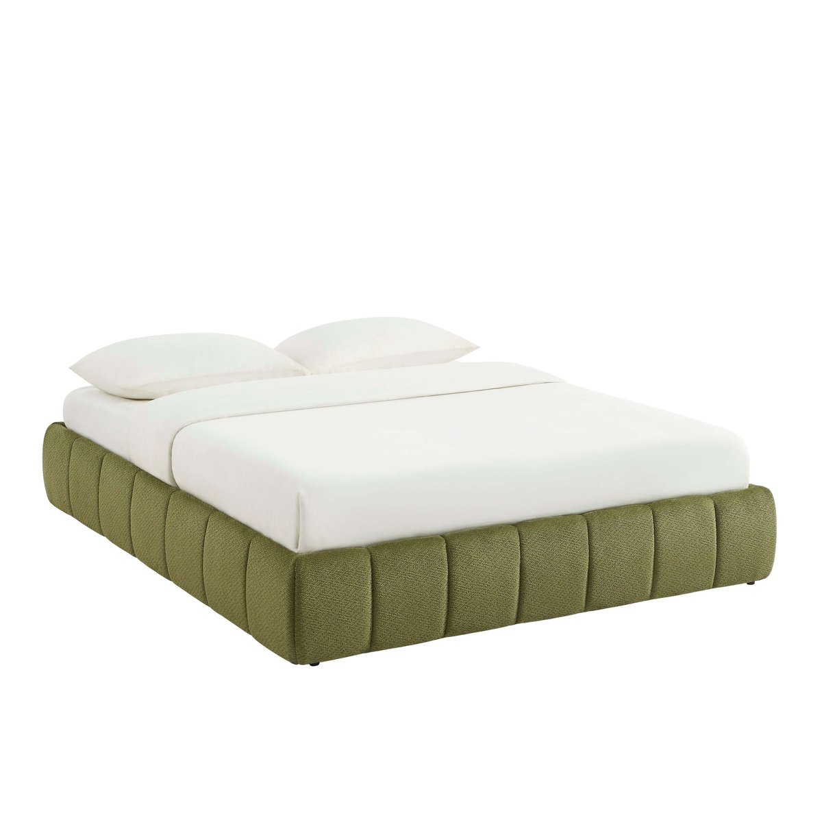 Lit coffre tissu chenille et sommier LAVINIA vert, BAÏTA