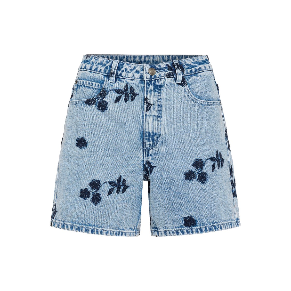 Shorts en jean bleu blue denim w/navy flower emb., KAFFE