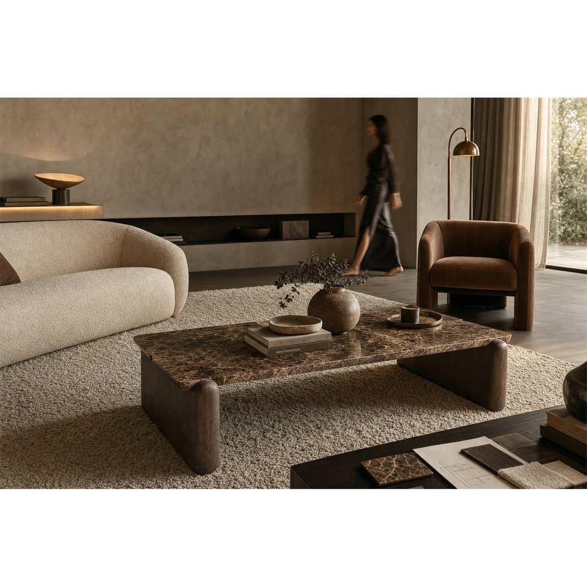 Table basse en marbre brun foncé, RECOLLECTION