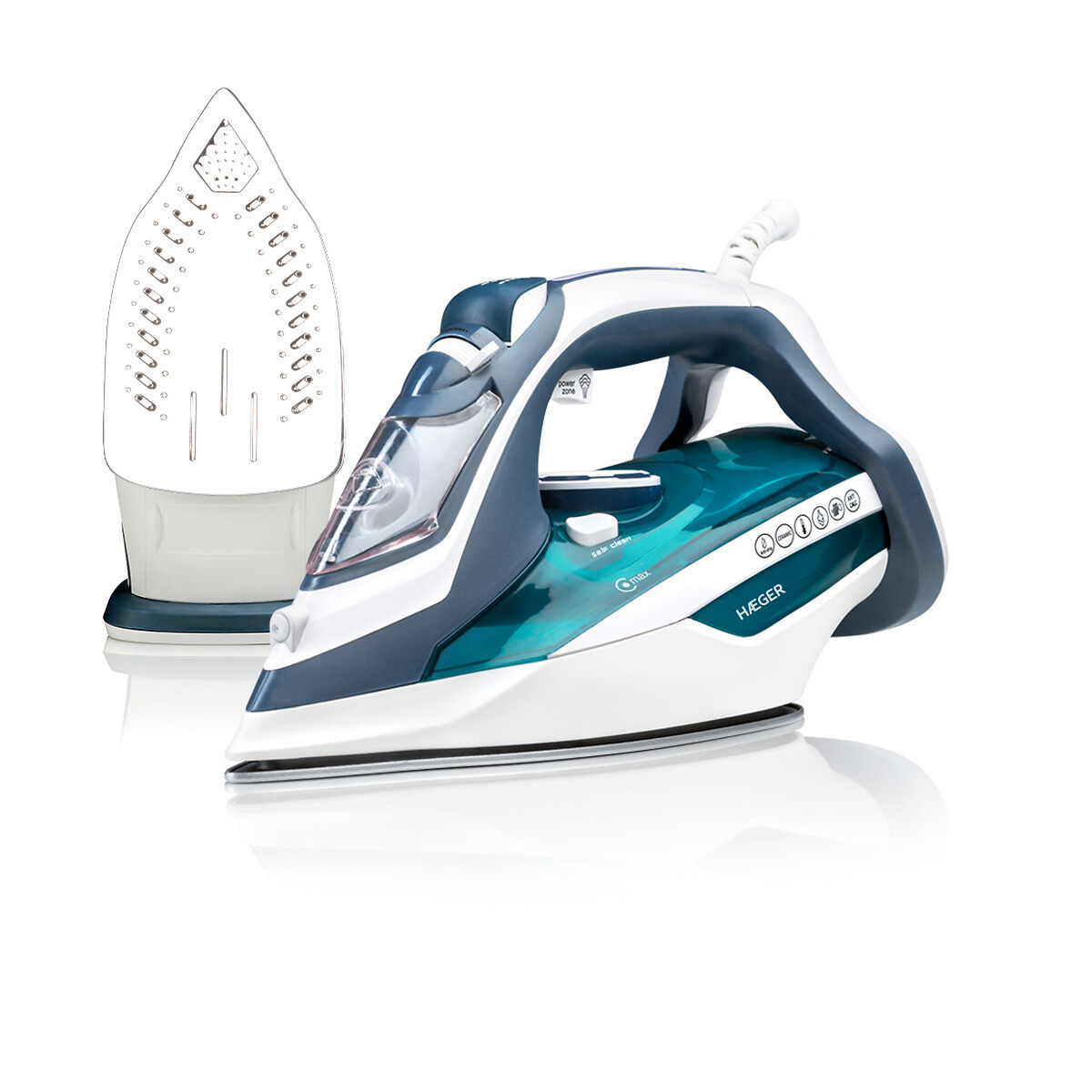 Ferro a vapor HAEGER Ultra Steam, 2800W, com base em Inox, da HAEGER azul + branco, HAEGER