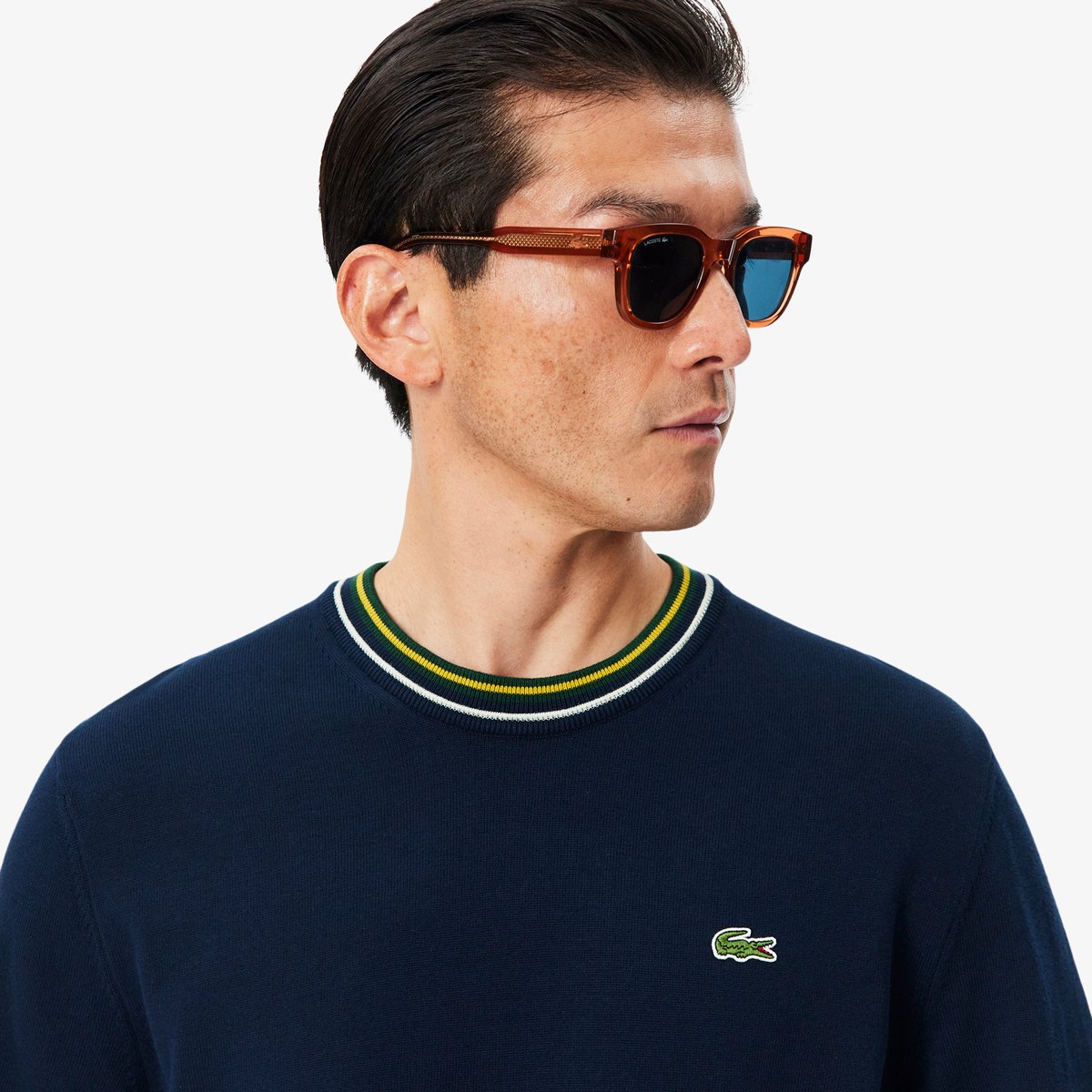 Pull jersey coton rayé bleu-7qk, LACOSTE