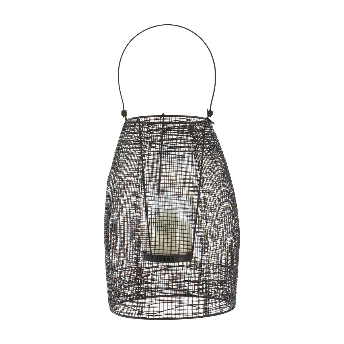 Small Mesh Lantern with Handle in Black Metal & Clear Glass black, ÉDITÉ