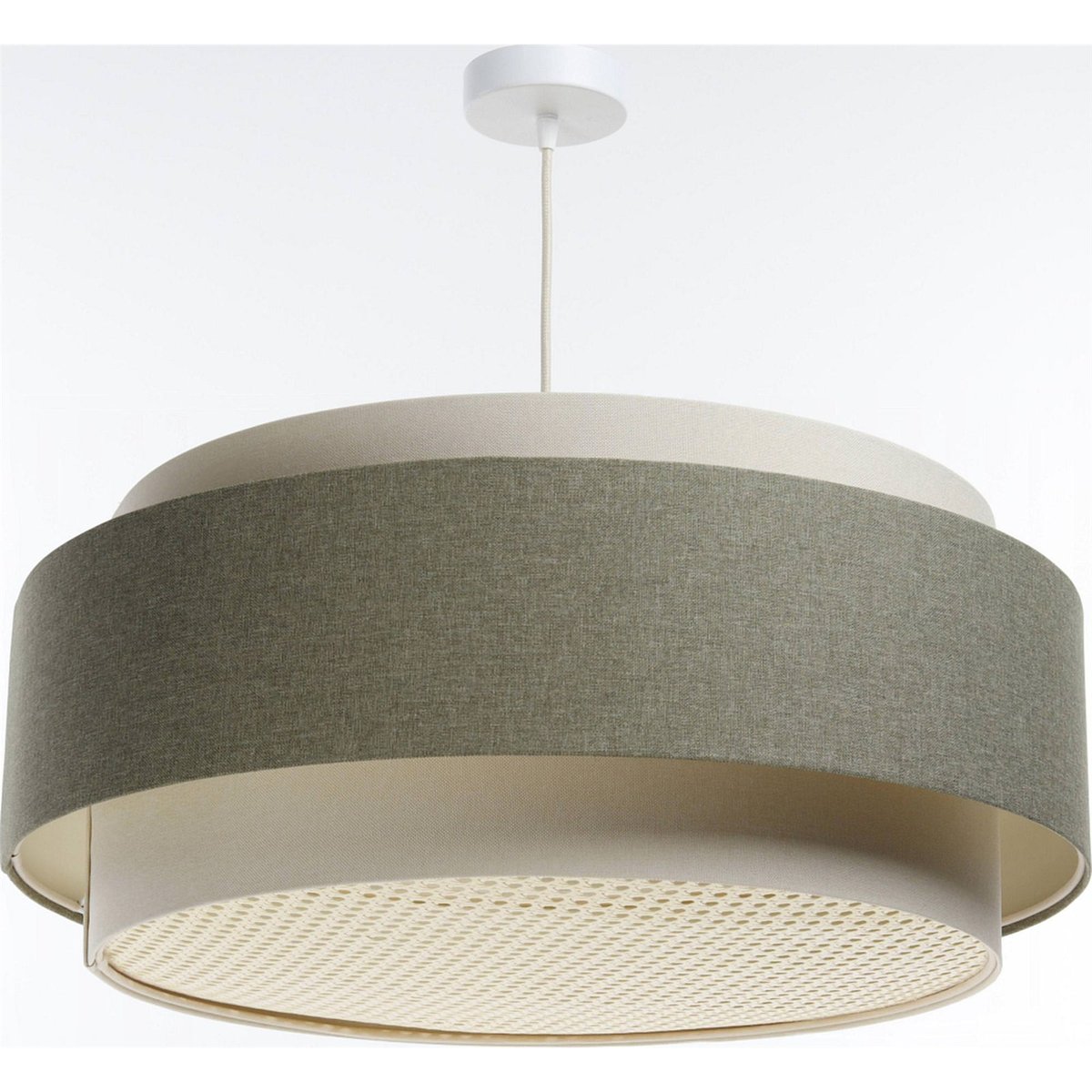Suspension en tissu et rotin, BOHO ELEGANT beige crème et rotin naturel, BPS KONCEPT