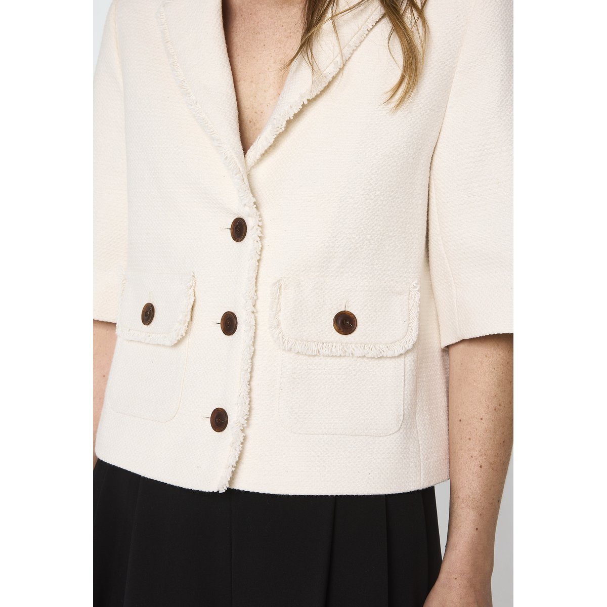 Veste de tailleur tweed en coton mélangé VALENCE ecru, Maison 123