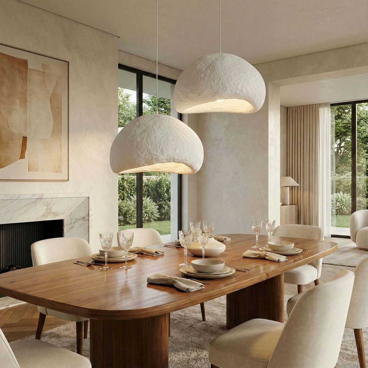 Suspension de table blanche design 2 abat-jour 94 cm NOXIS blanc, PIER IMPORT