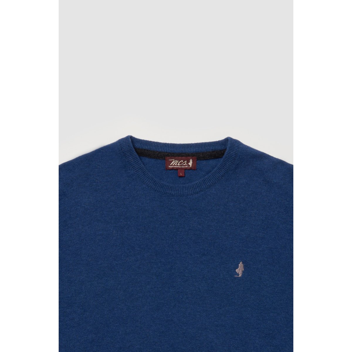 Pull col rond en laine bleu foncé, MCS