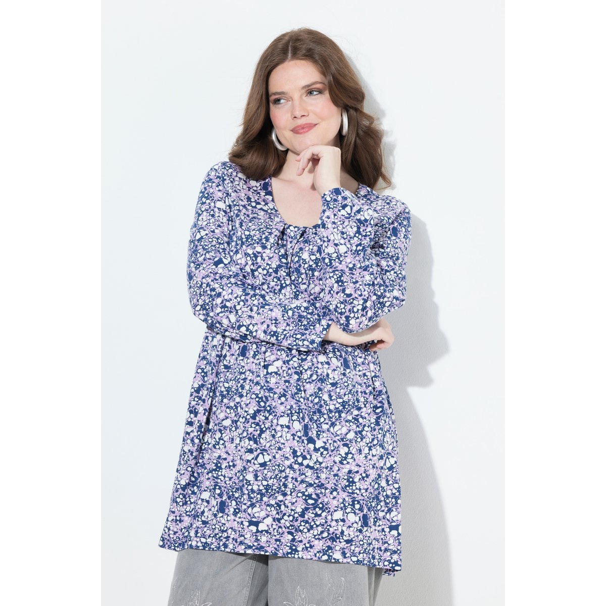 Blouse avec plis fantaisie bleu foncé, ULLA POPKEN