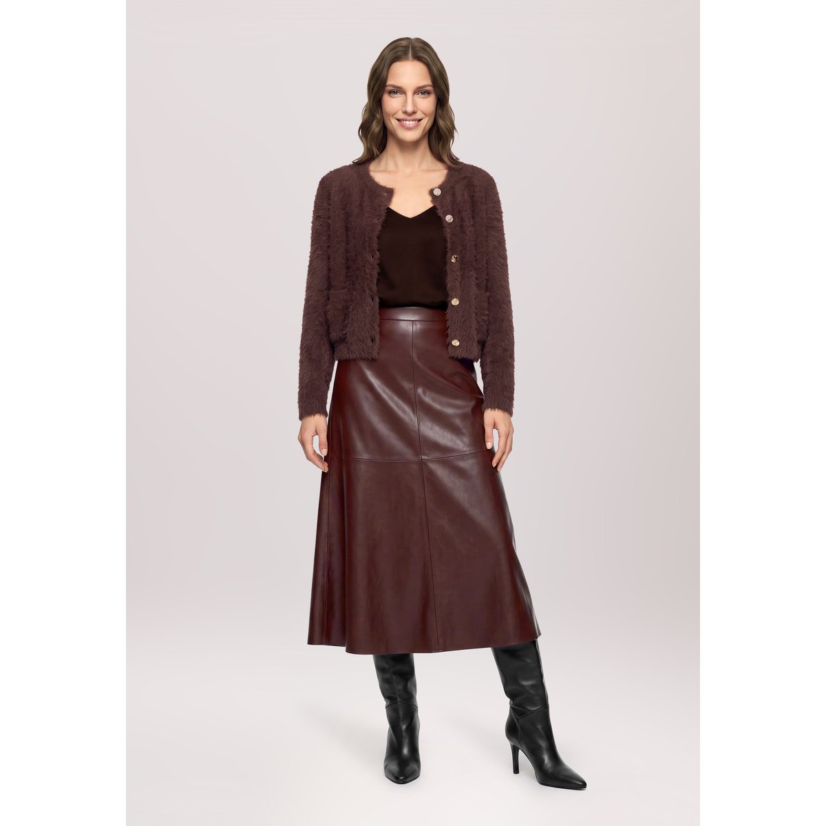 Cardigan en maille à encolure ronde dark maroon, VERA MONT