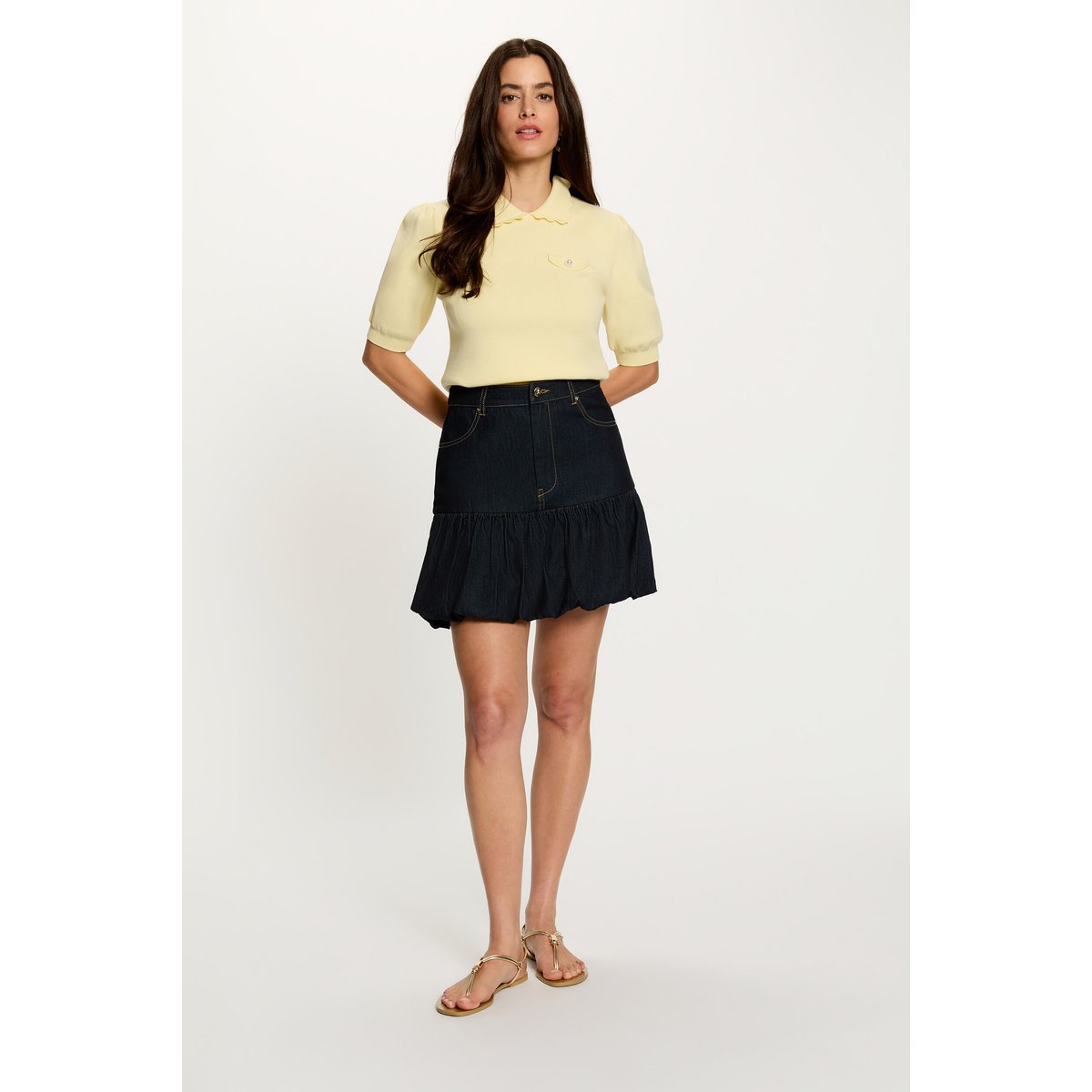 Pull manches bouffantes jaune pastel, MORGAN