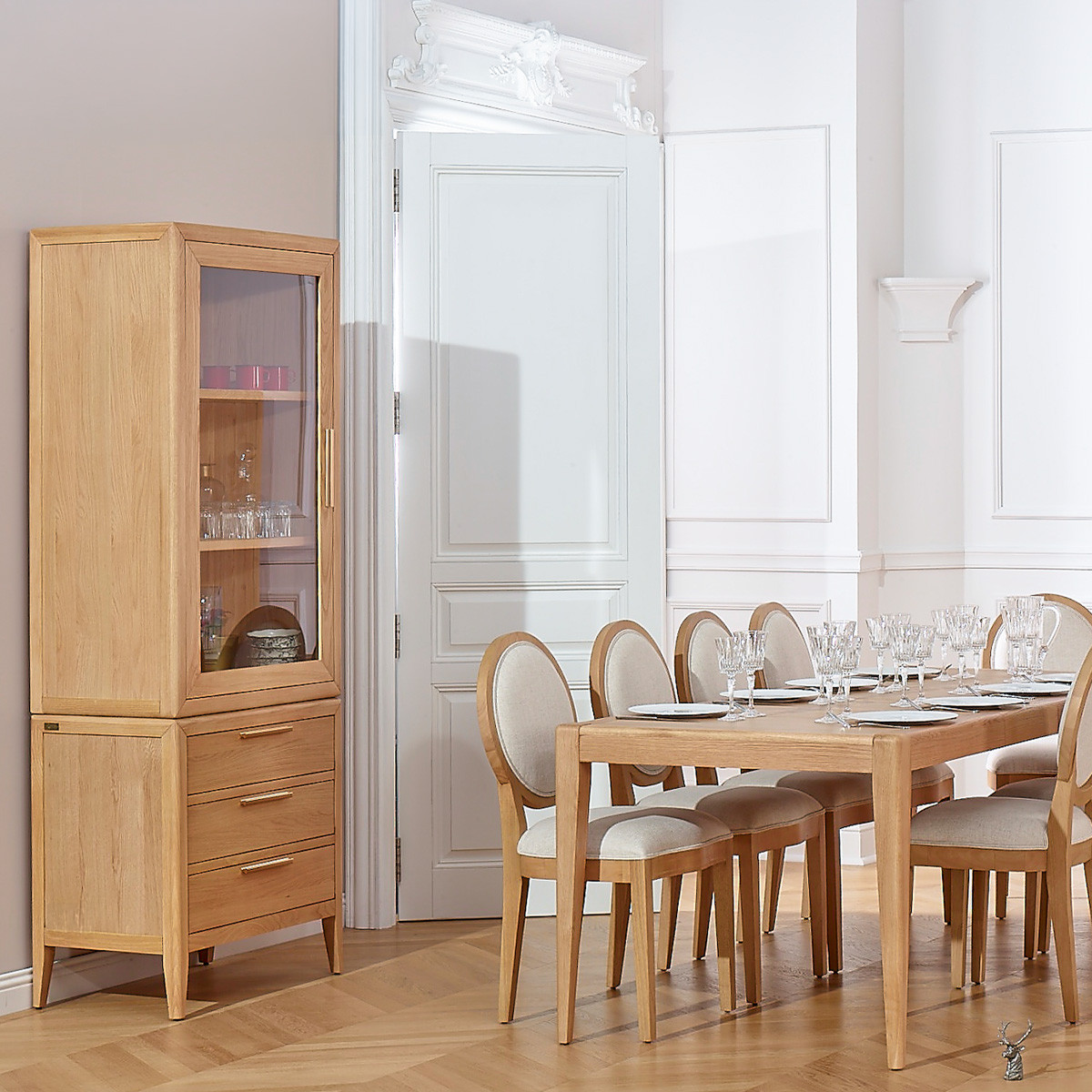 Vaisselier en chêne style contemporain, 1 porte, 3 tiroirs TENNESSEE beige, ROBIN DES BOIS