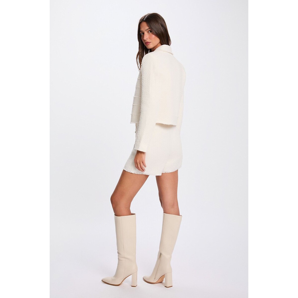 Veste courte en tweed ecru, MORGAN