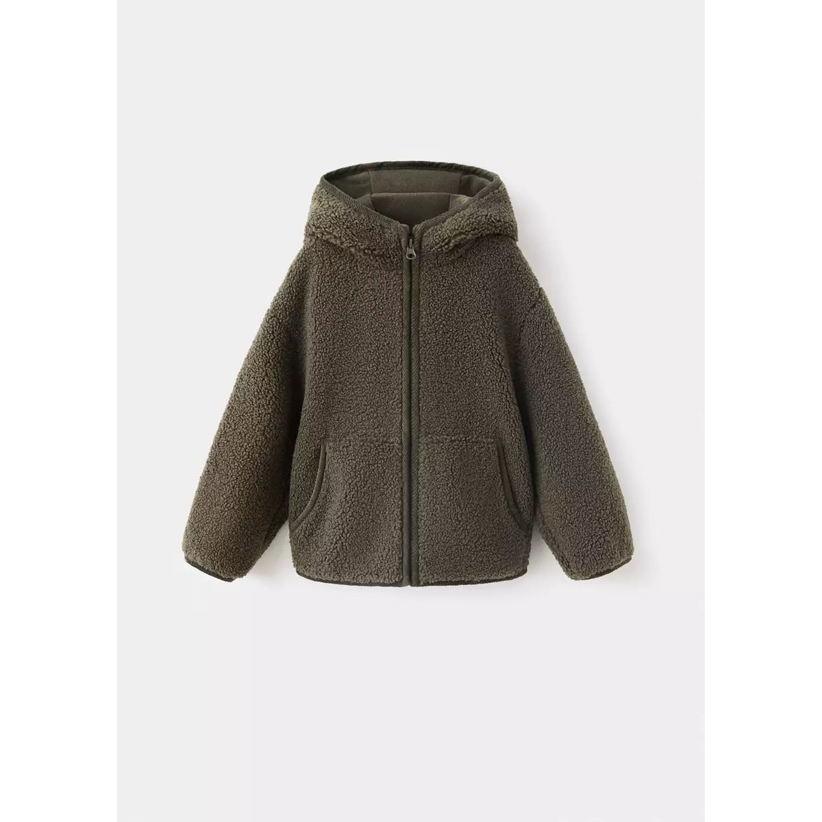 Veste effet mouton à capuche kaki, MANGO BABY