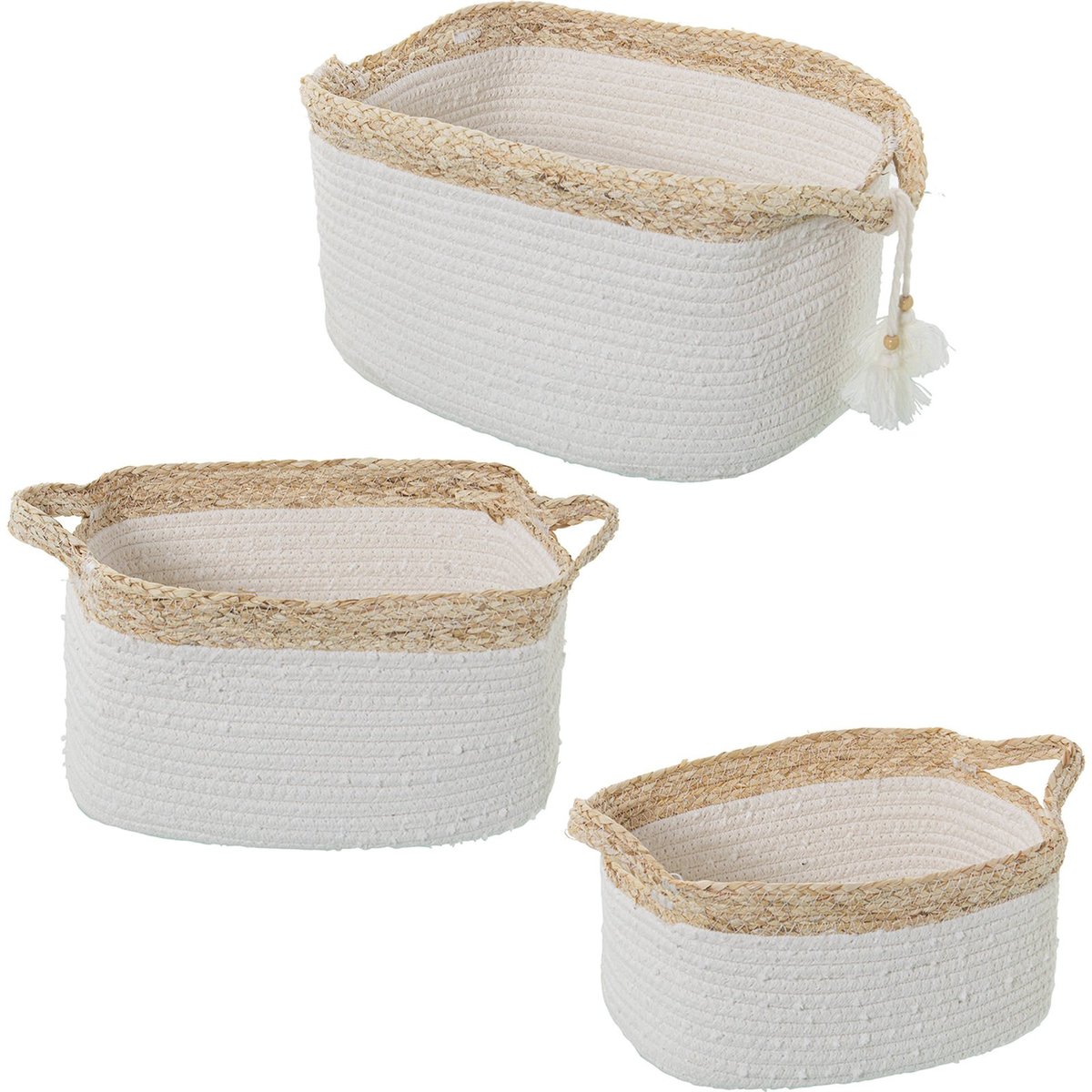 Paniers en osier et coton (lot de 3) blanc naturel avec accents osier, RECOLLECTION
