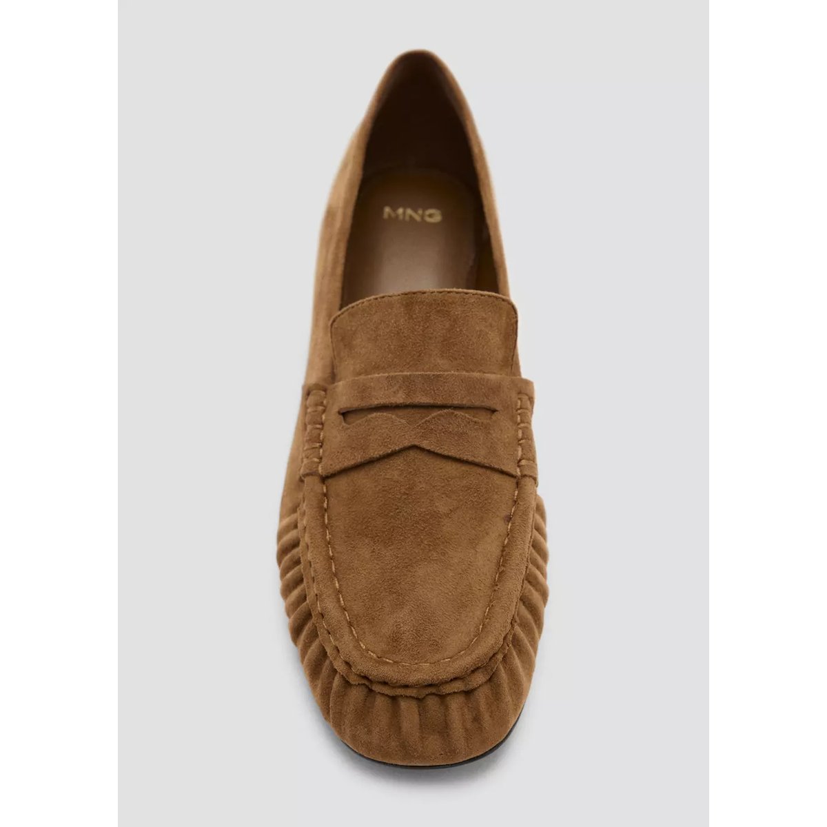 Mocassins suède détail en forme de masque tabac, MANGO