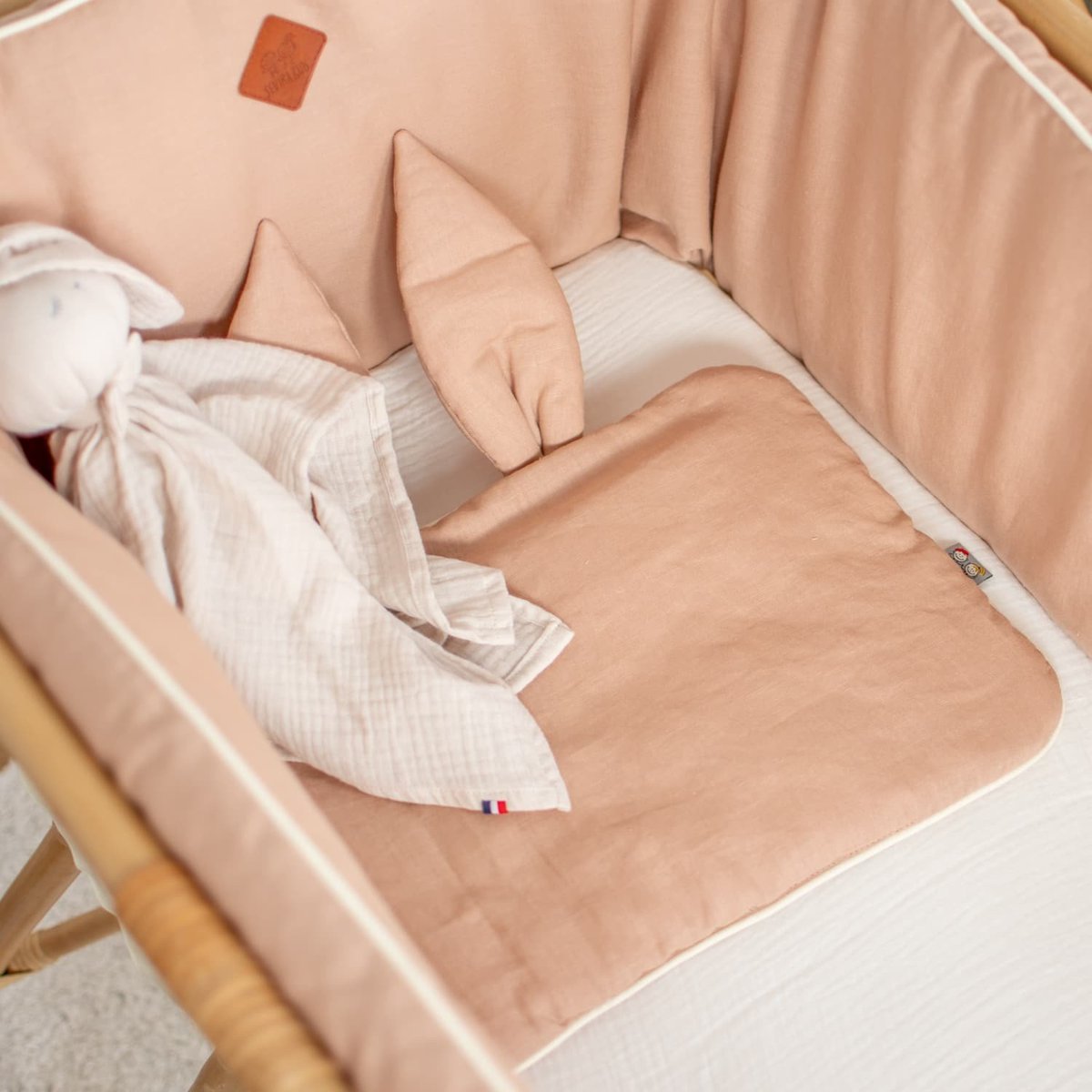 Oreiller plat coussin lapin réversible en lin lavé LIN LINO pêche, SEVIRA KIDS