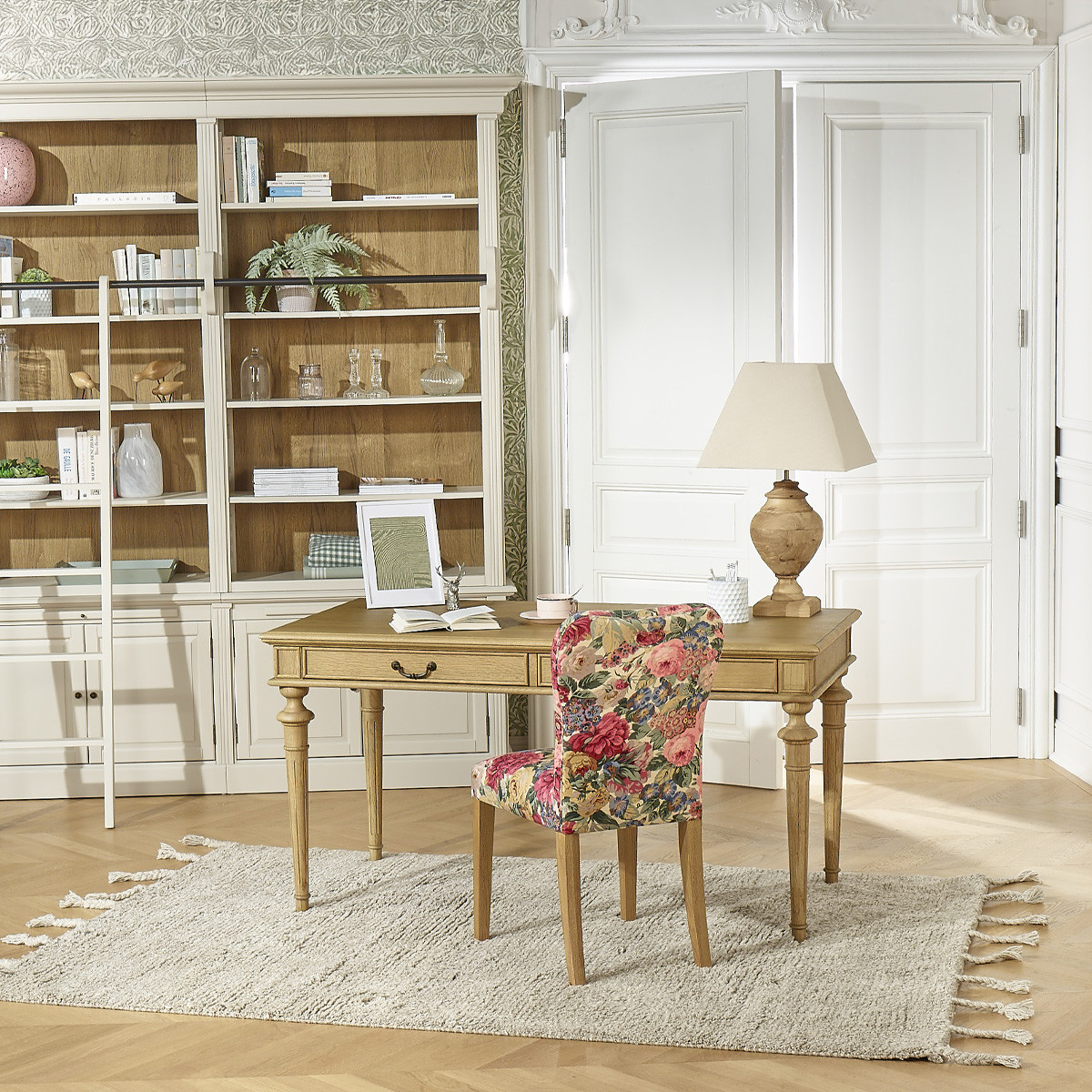 Chaises style romantique en lin coton et bois massif, lot de 2 HUNTER rose, ROBIN DES BOIS
