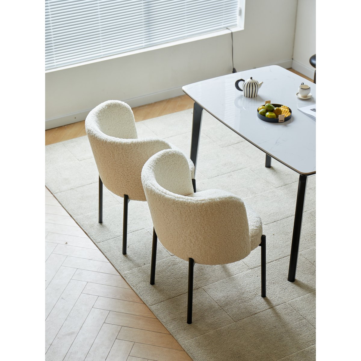Lot de 2 chaises, métal et bouclette, GRIMSTAD blanc cassé, NORDLYS