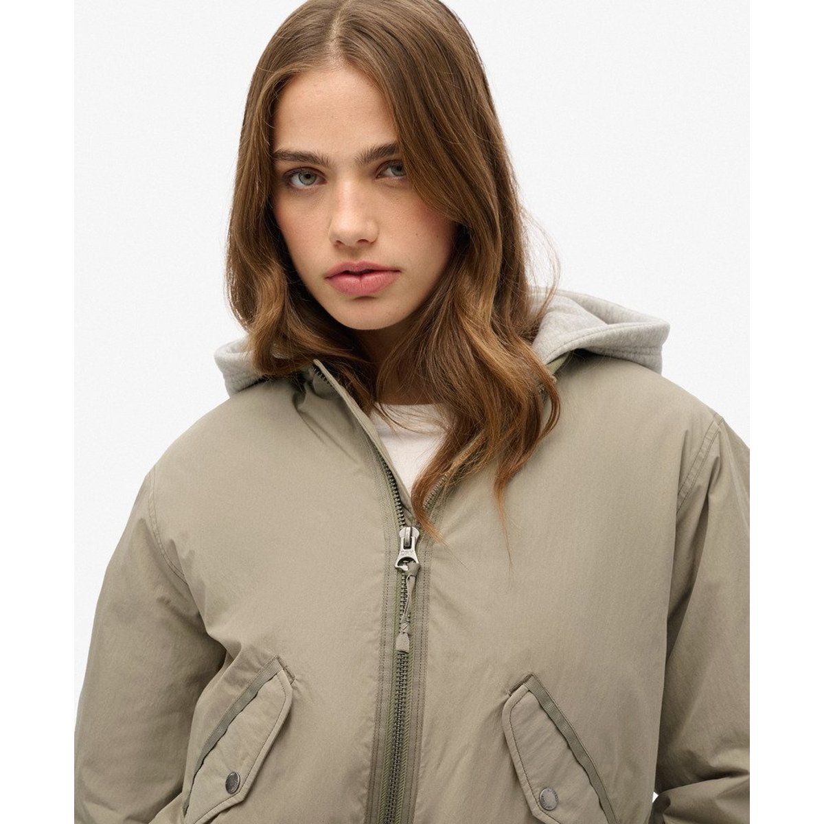 Bomber MA1 à capuche kaki clair, SUPERDRY