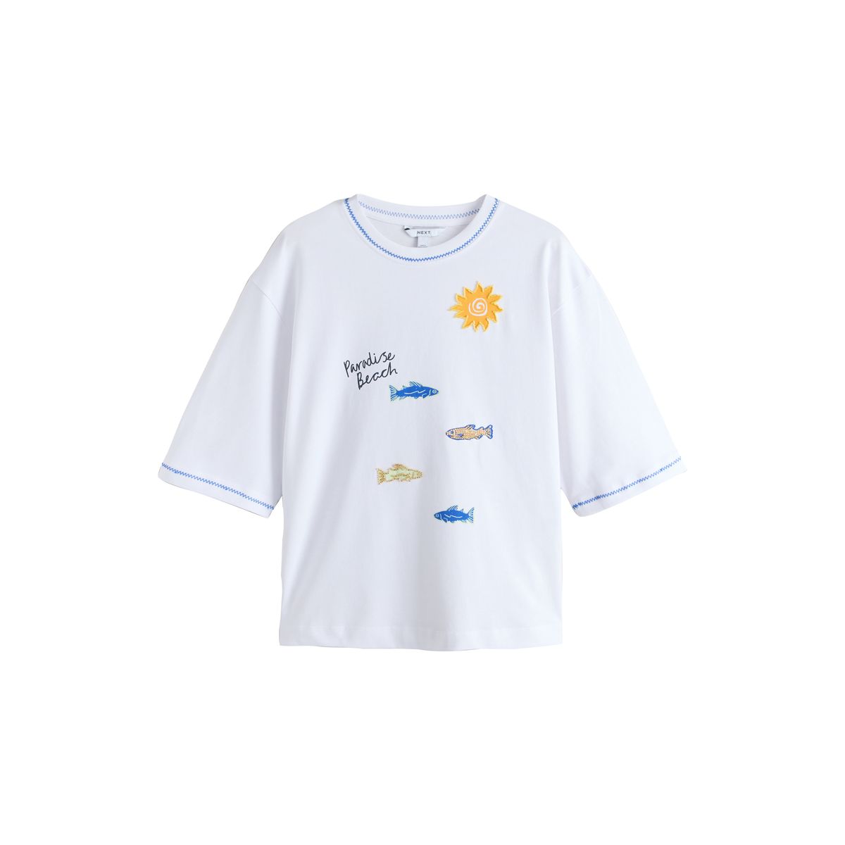 T-shirt ras du cou à imprimés ornés de perles blanc, NEXT