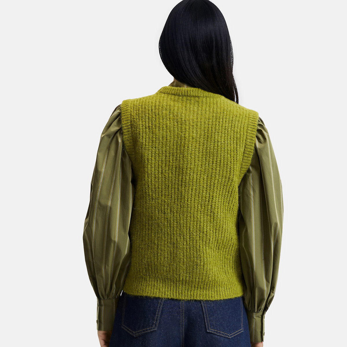 Pull sans manches, col rond, en alpaga mélangé, Signature ANETTE vert kaki, LA REDOUTE COLLECTIONS