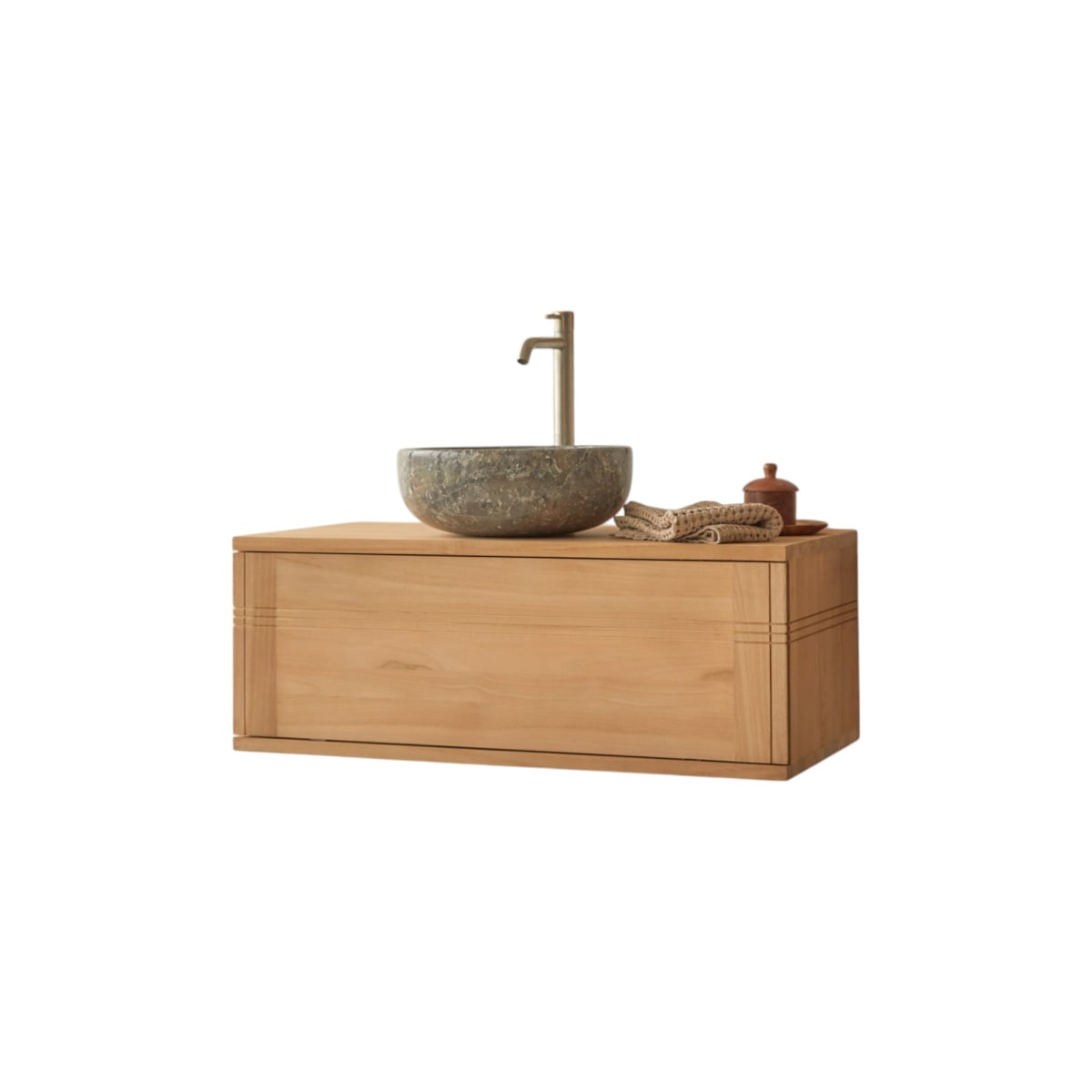 Meuble Salle De Bain en Teck massif, BASIC naturel, TIKAMOON