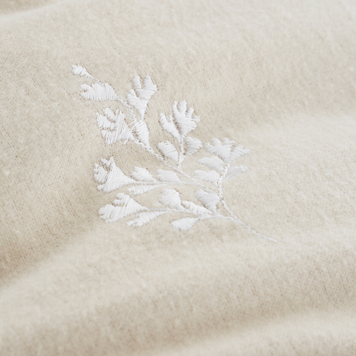 Brushed Embroidery Leaf Cotton Duvet Cover Set natural, BIANCA FINE LINENS
