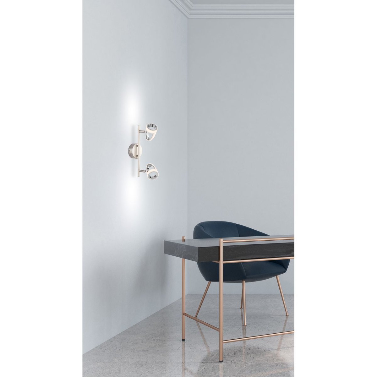 Plafonnier 2 spots LED design moderne RODRIK argent, GLOBO LIGHTING