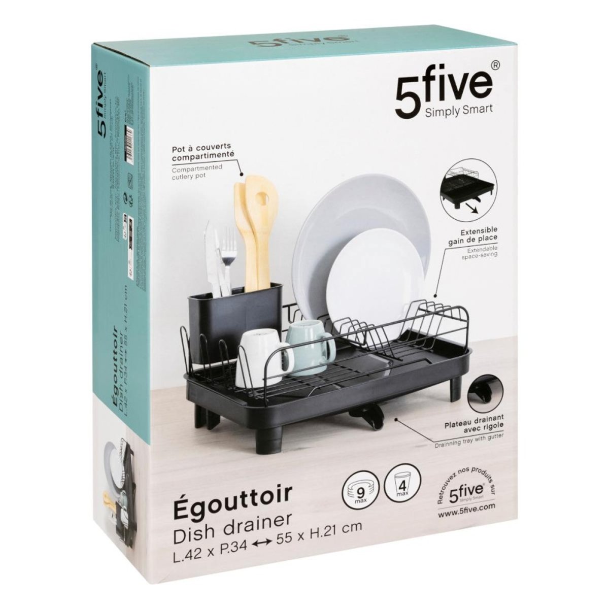 égouttoir à Vaisselle 1 Niveau Extensible Noir noir, ATMOSPHERA