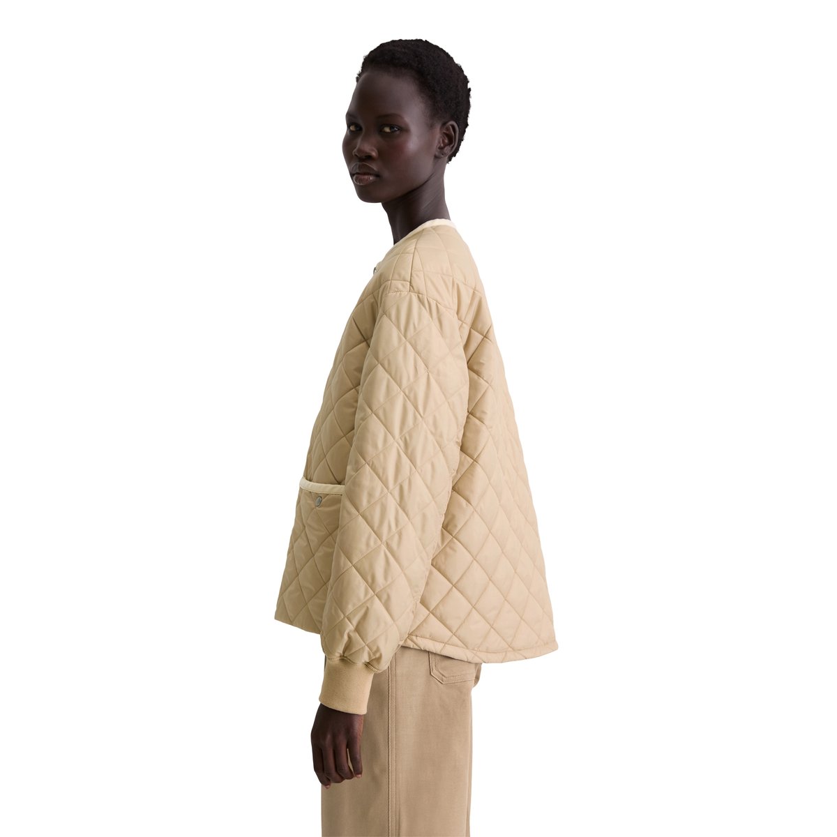 Veste matelassée sans col relaxed en polyester recyclé beige, MARC O'POLO