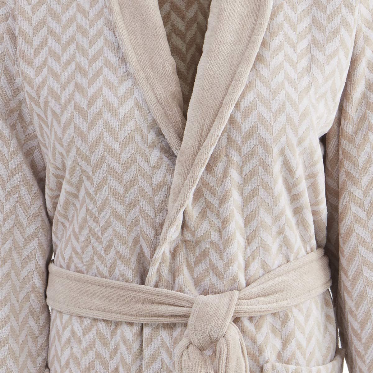 Peignoir col châle velours CHEVRON sable, SENSEI MAISON