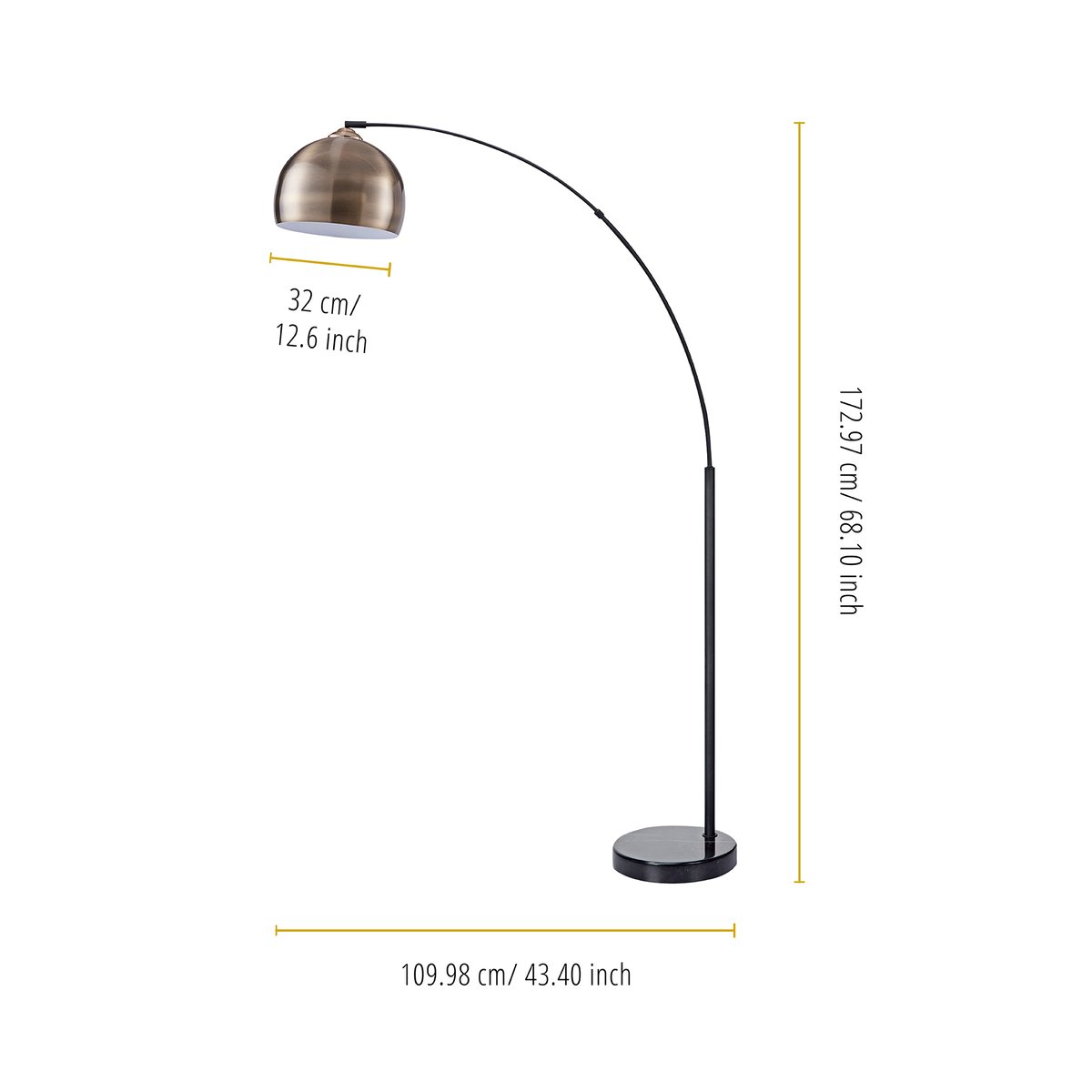Lampadaire Intérieur Arc Métal avec base marbre, ARQUER bronze, TEAMSON HOME