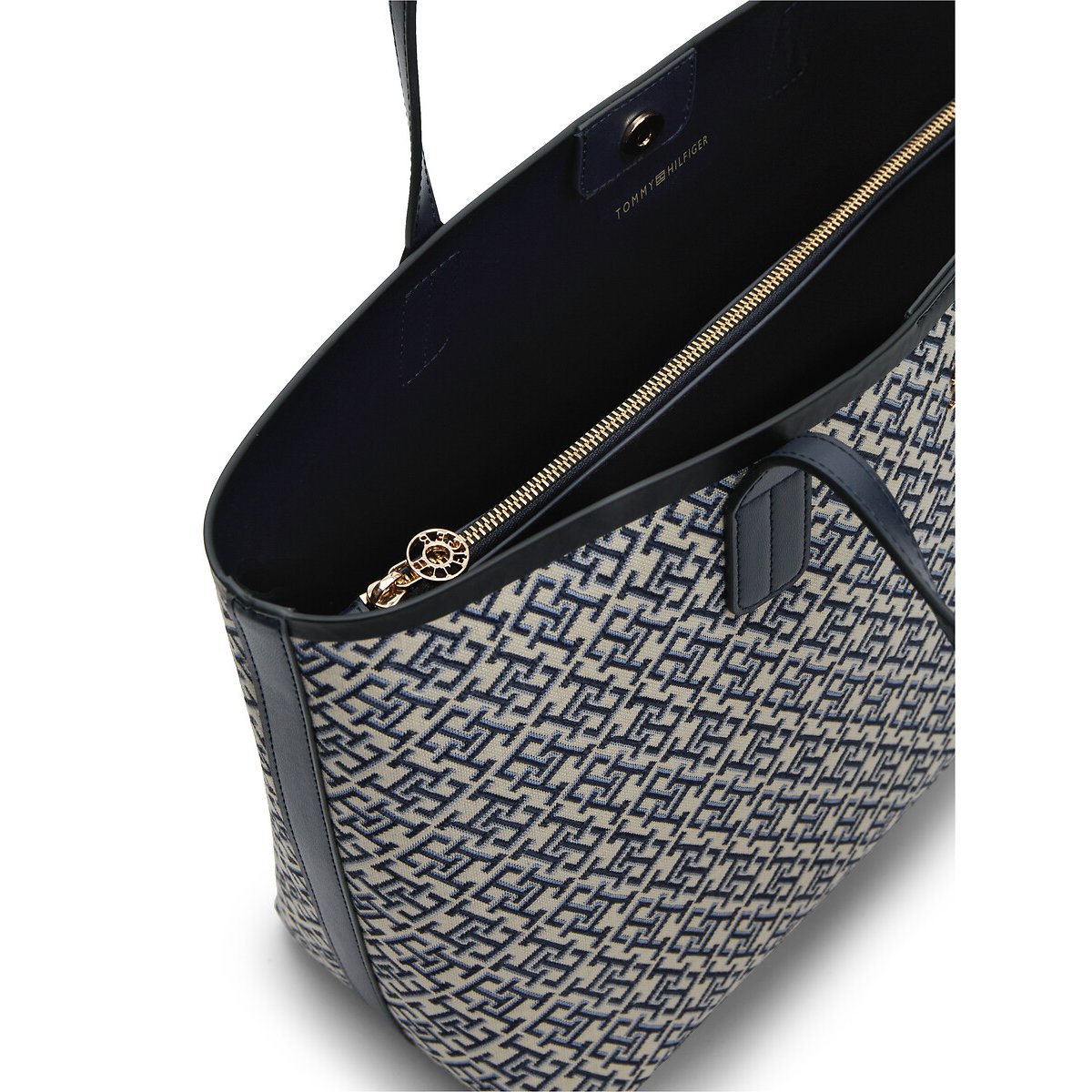 Sac tote en jacquard à monogramme TH marine/blanc, TOMMY HILFIGER