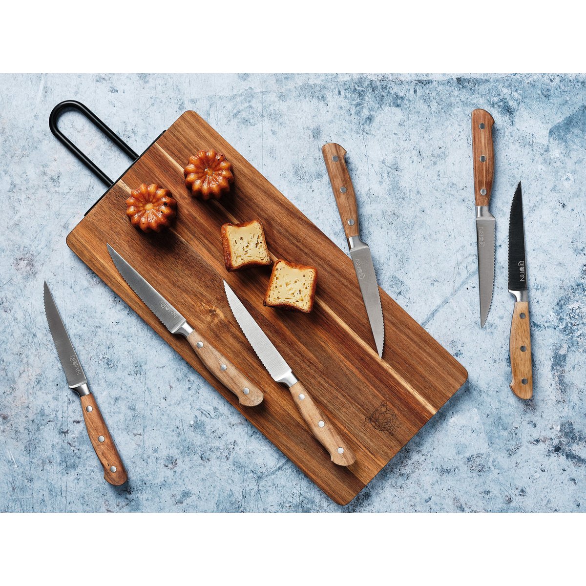 Lot de 6 couteaux à steak en inox, NUDE inox mat et bois, BJORN