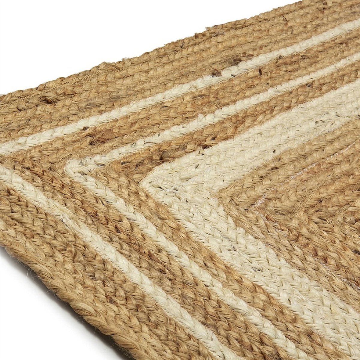 Tapis en jute tressé à liserés naturel et blanc, RECOLLECTION
