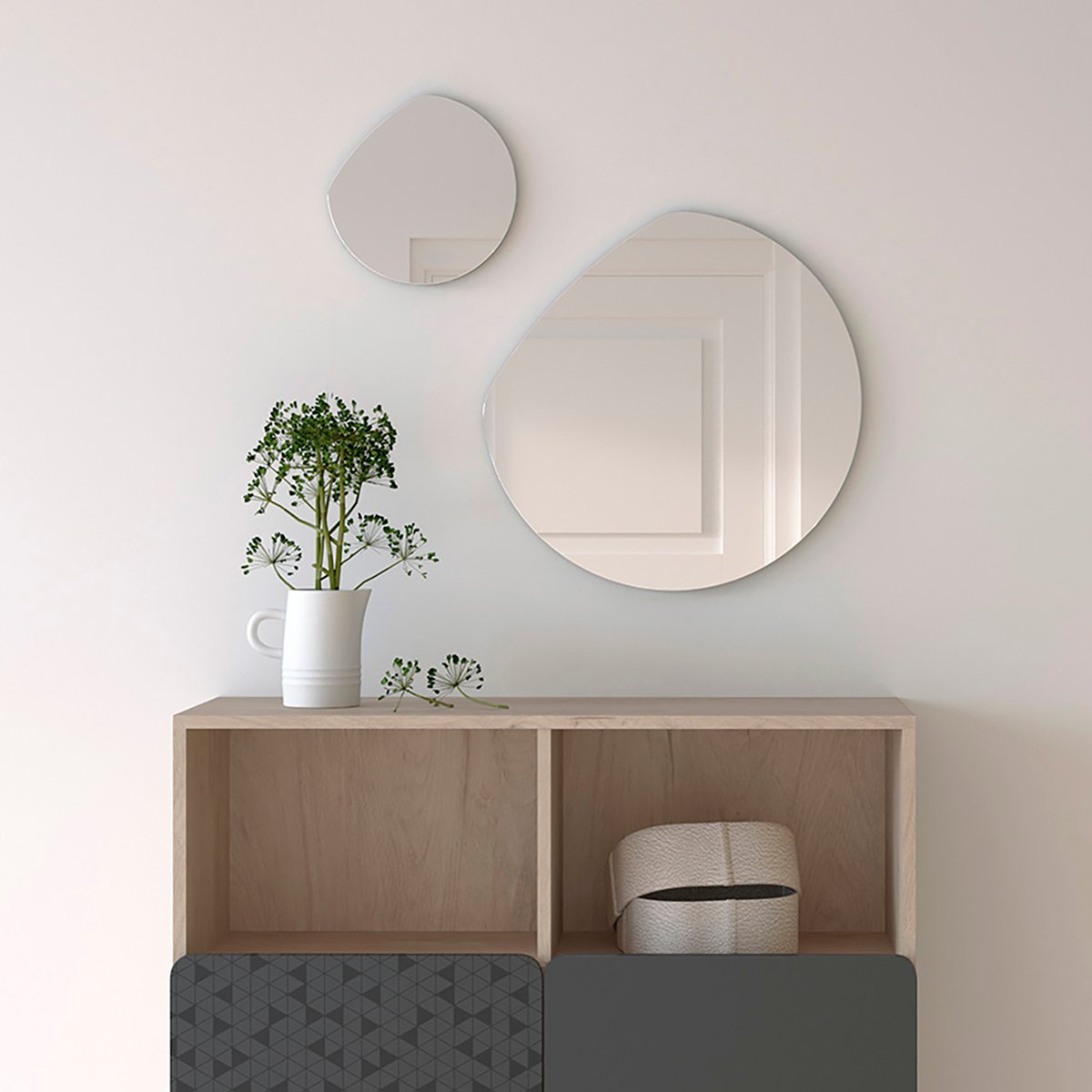 Lot de 2 miroirs à suspendre, LUNE taupe, HERDASA